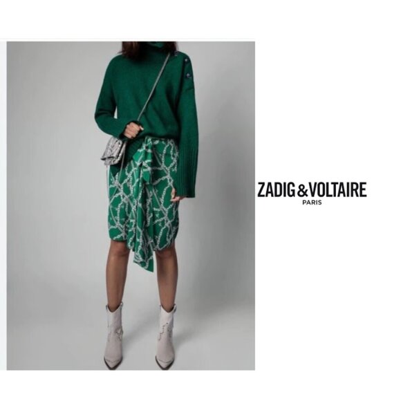 Zadig & Voltaire silk Jana CDC front tie asymmetrical knee length skirt Sz M - Picture 2 of 6